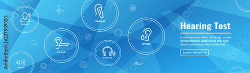 Hearing Test w Hearing Aid or loss / Sound Wave Images Set Web Header Banner