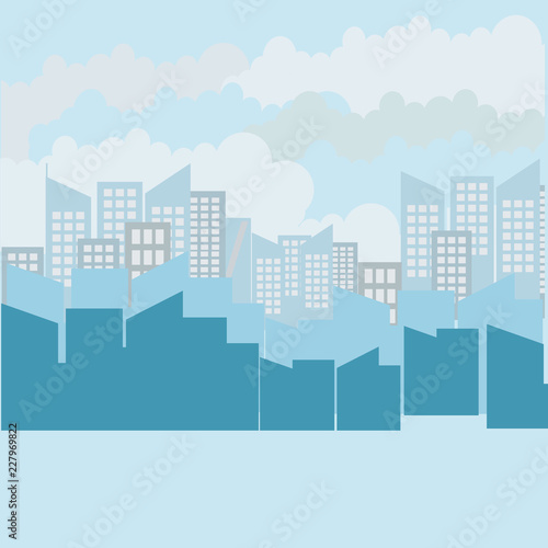 City skyline vector illustration. Urban landscape. Daytime cityscape in flat style.