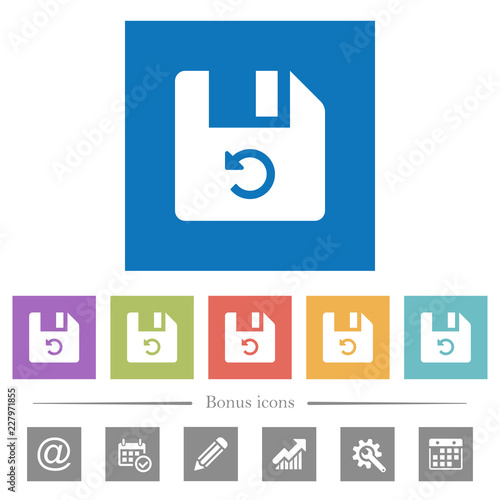 Undo last file operation flat white icons in square backgrounds