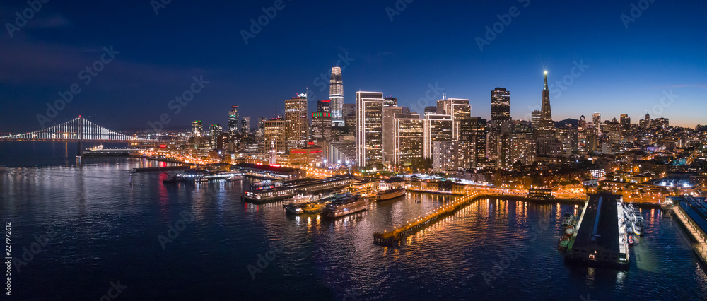 Aerial View of San Francisco Skyline with Holiday City Lights
