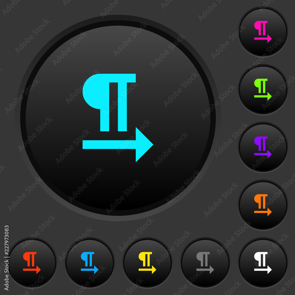 Left to right text direction dark push buttons with color icons Left to right text direction dark push buttons with color icons