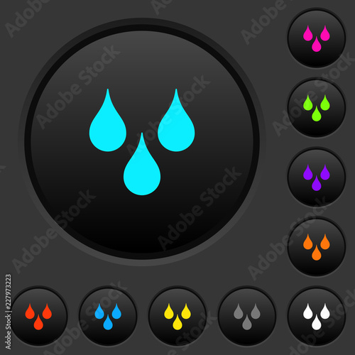 Water drops dark push buttons with color icons