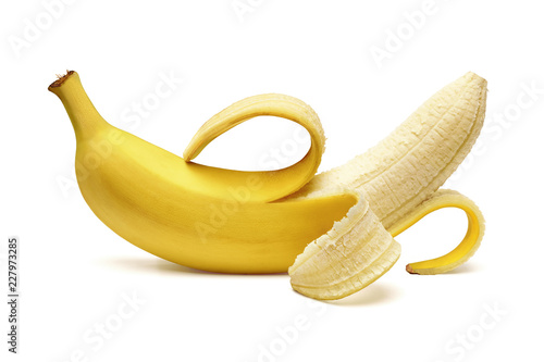 Tableau sur toile Peeled banana isolated on white background