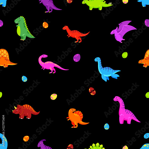 Dinosaur cartoon vector background. Seamless pattern, texture, wallpaper