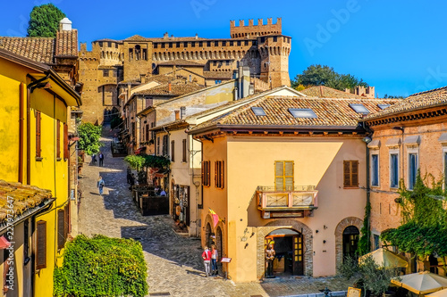 mediaeval town buildings of Gradara italy colorful houses village streets photo