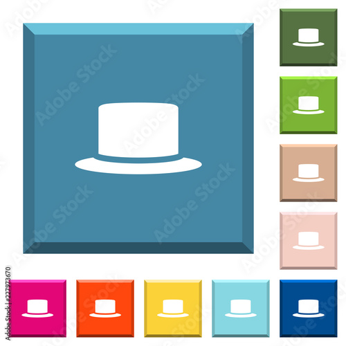 Silk hat white icons on edged square buttons