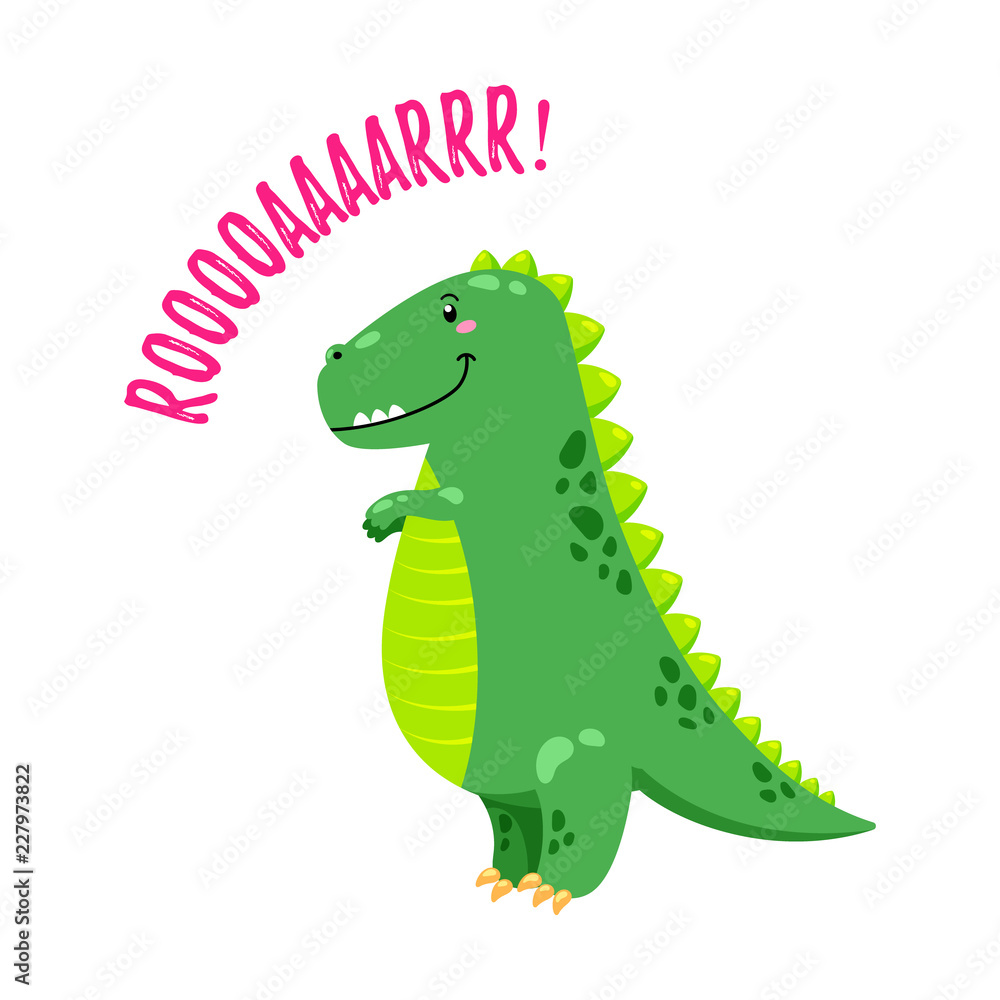 Fototapeta premium Cartoon vector illustration. Cute Doodle Dinosaur. Template for print, design
