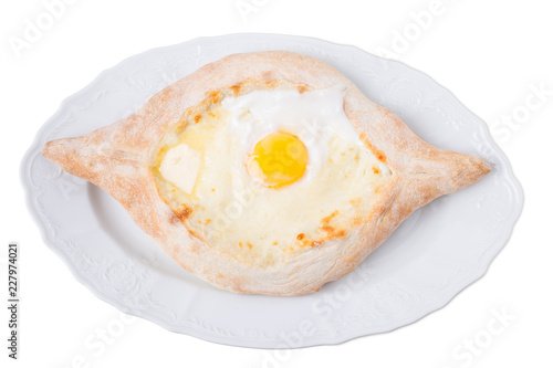 Georgian khachapuri pie with egg and cheese.
