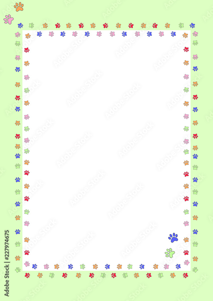 Frame with traces of cat paws, postcard, vector illustration Frame with traces of cat paws, postcard, vector illustration