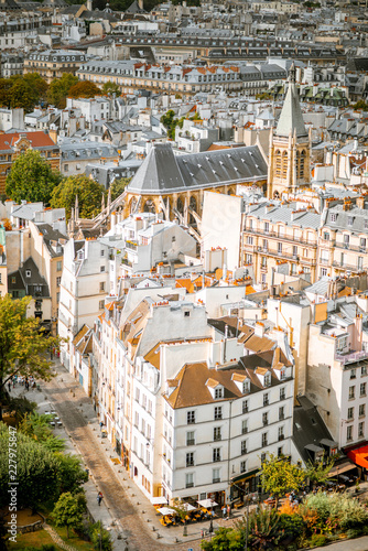 Top view on the beautiful residential buildings in Paris