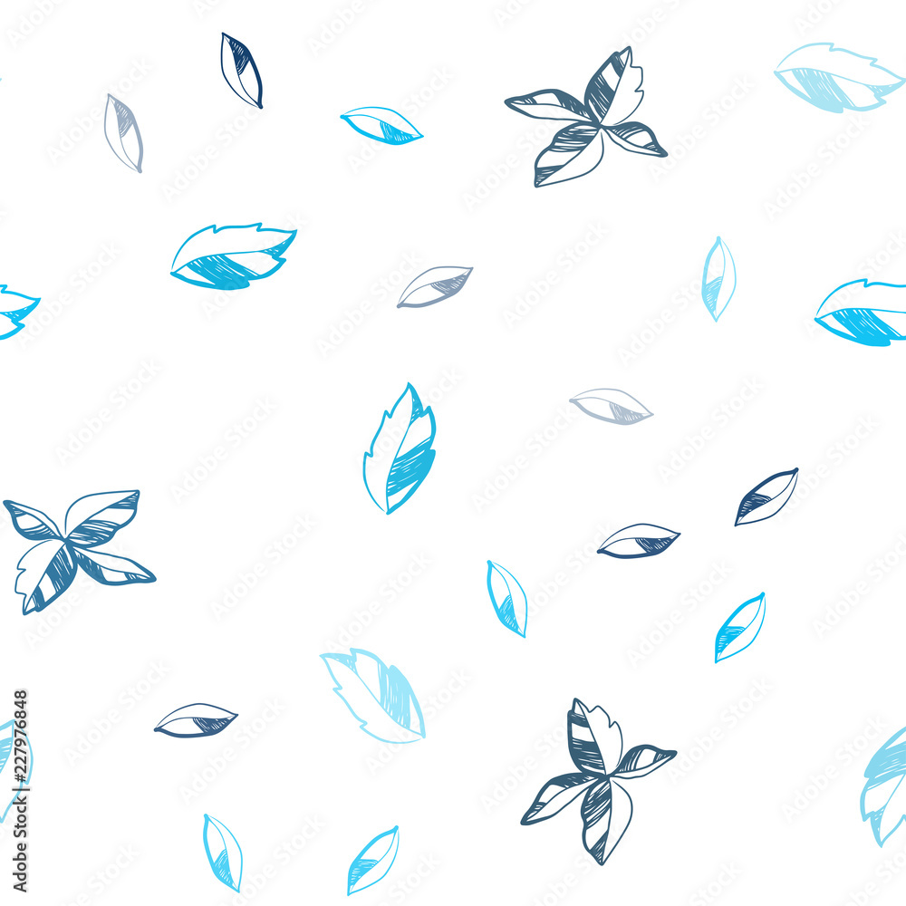 Fototapeta Jasnoniebieski doodle bezszwowe tło z liści.