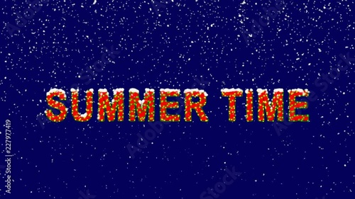 New Year text common expression SUMMER TIME. Snow falls. Christmas mood, looped video. Alpha channel Premultiplied - Matted with deep blue RGB(04:00:5B) photo