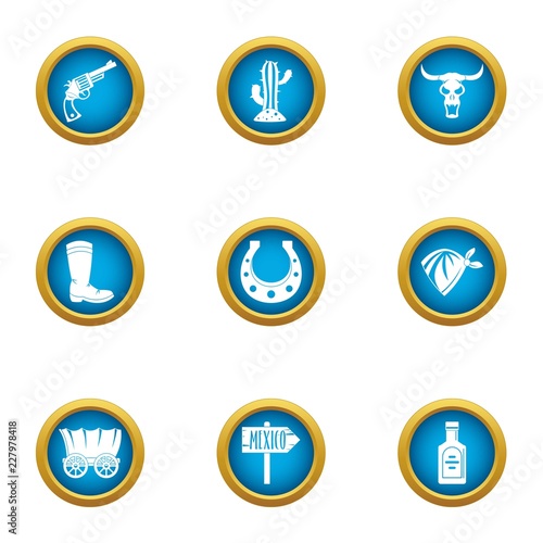 Border mexico icons set. Flat set of 9 border mexico vector icons for web isolated on white background