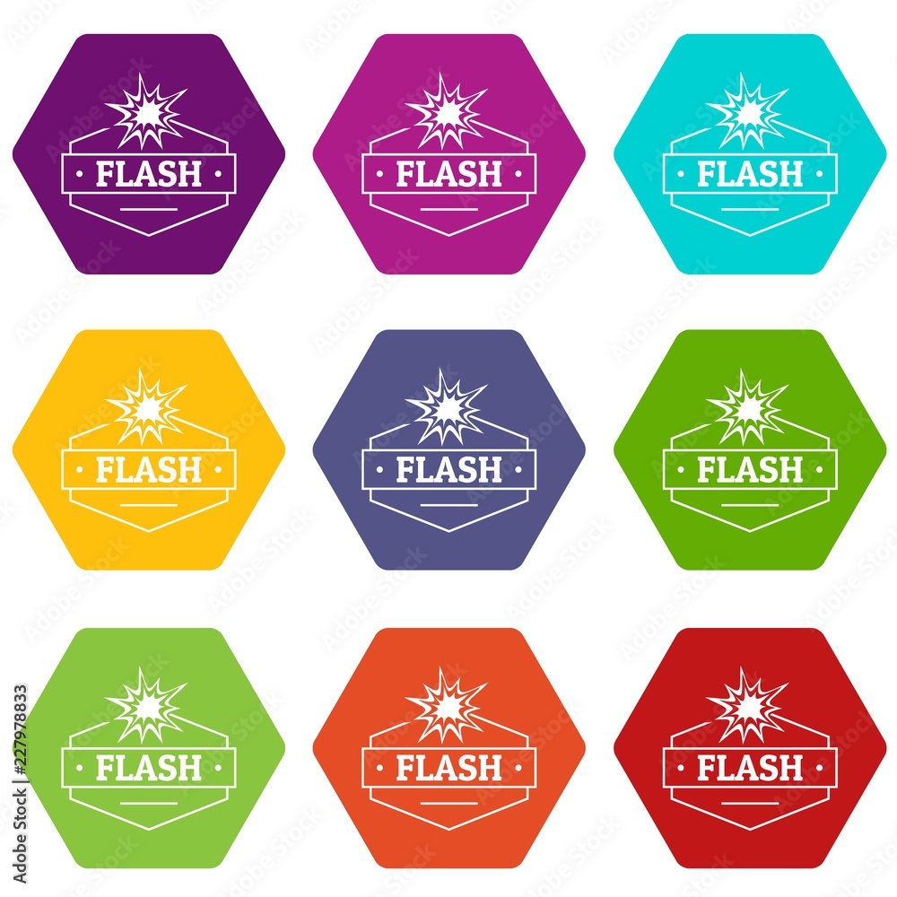 Flash icons 9 set coloful isolated on white for web