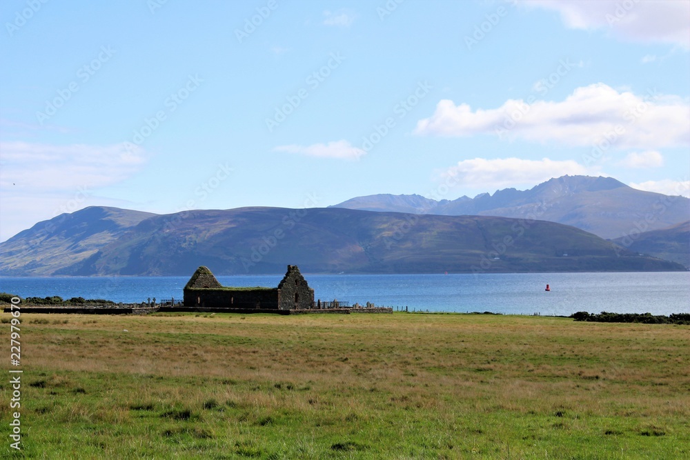 Old barn at Skipness, Scotland. Looking towards the isle of Arran