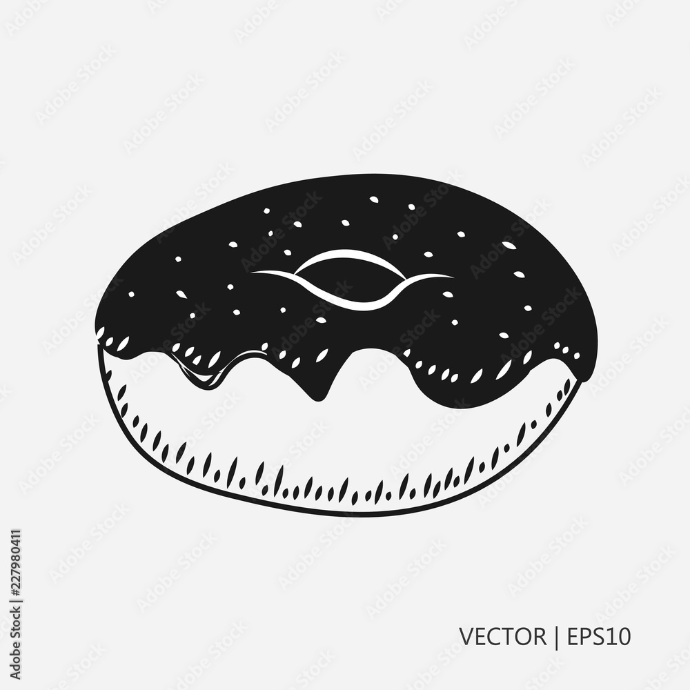 Vector illustration: Chocolate donut. Simple icon. Flat design. Drawings for children, coloring pages Vector illustration: Chocolate donut. Simple icon. Flat design. Drawings for children, coloring pages