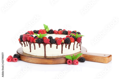 Cake with chocolate and berries