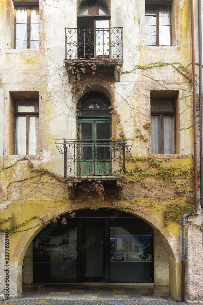 Marostica (Italy, Veneto Region): old house facade. Color image