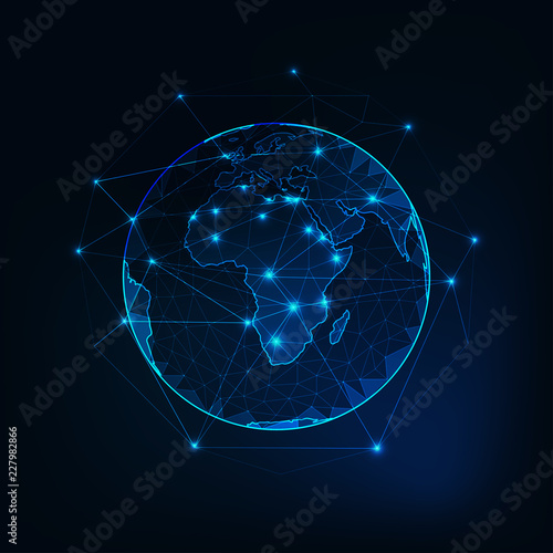 Africa on Planet Earth view from space with continents outlines abstract background.