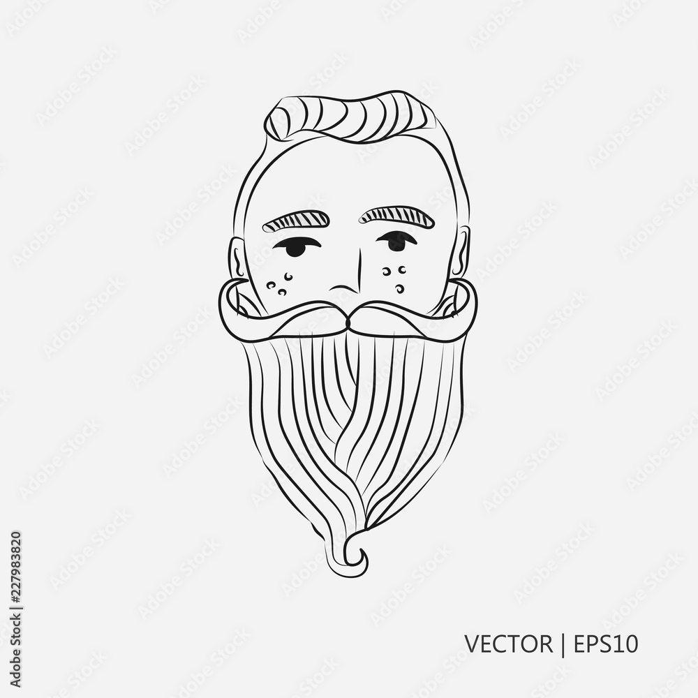 Man with a beard. Vector illustration. Funny guy with a long beard. Cartoon  sketch. Drawing for children. Flat icon Stock Vector | Adobe Stock