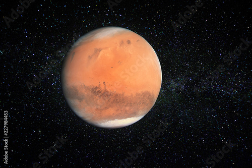 Planet Mars against the stars of the Milky Way. Elements of this image furnished by NASA