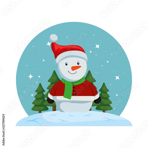 merry christmas snowman in ice scape