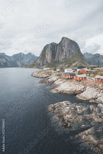 Cabins by the sea in Lofoten Northern Norway