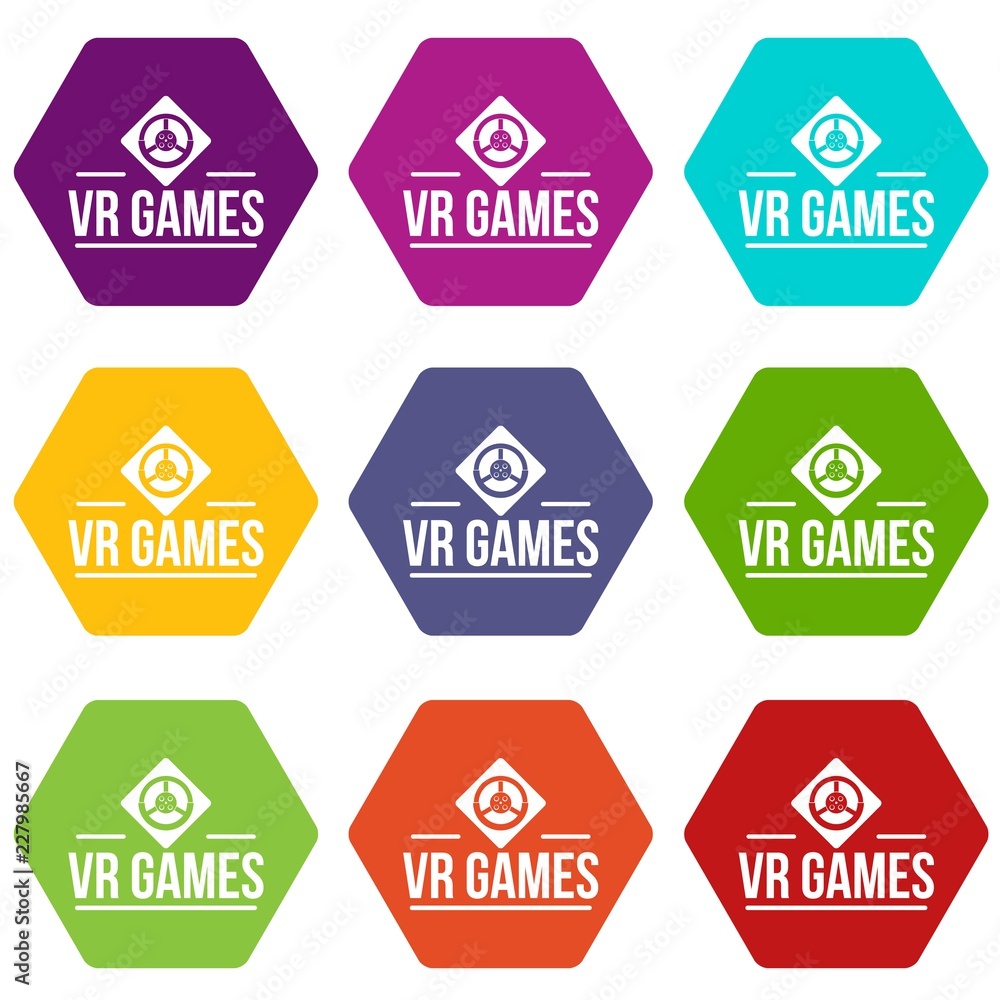 Vr game icons 9 set coloful isolated on white for web Vr game icons 9 set coloful isolated on white for web