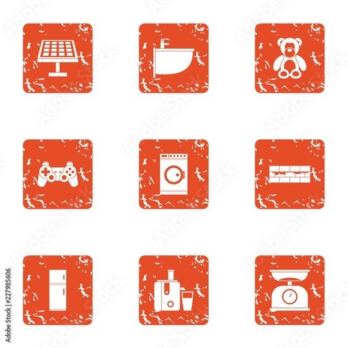 Working at home icons set. Grunge set of 9 working at home vector icons for web isolated on white background