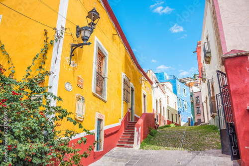 Colorful alleys and streets in Guanajuato city  Mexico 
