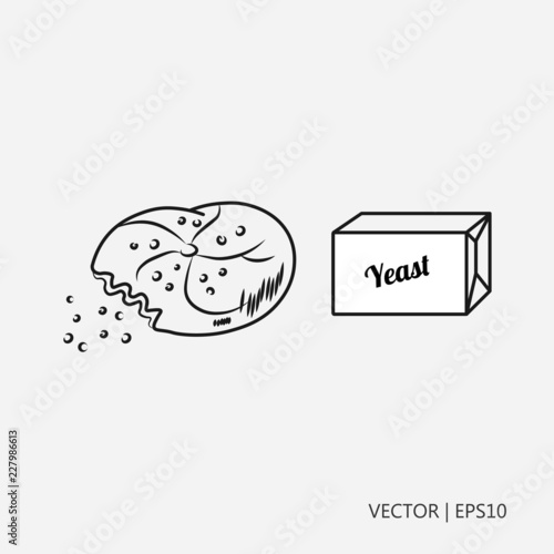 Vector illustration: Yeast and fresh roll. Drawings for children, coloring pages