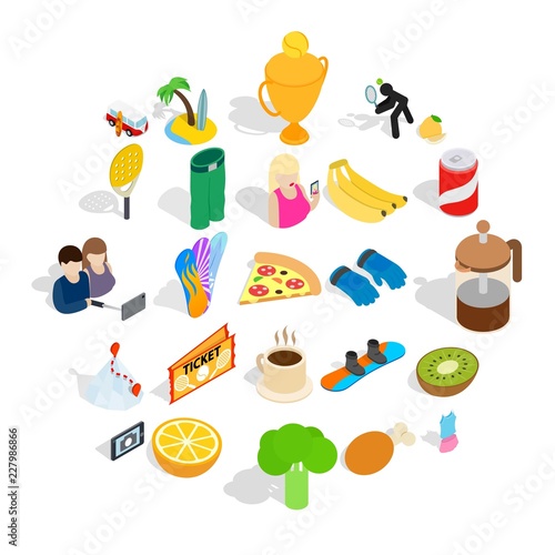 Energetic icons set. Isometric set of 25 energetic vector icons for web isolated on white background