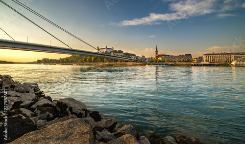 Canvas Print Picture of Bratislava capital city of Slovakia during sunset from petrzalka shore