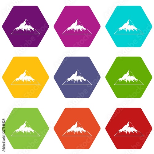 Mountain icons 9 set coloful isolated on white for web