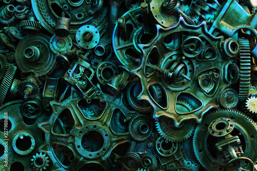 Εκτύπωση καμβά Steampunk background, machine parts, large gears and chains from machines and tractors