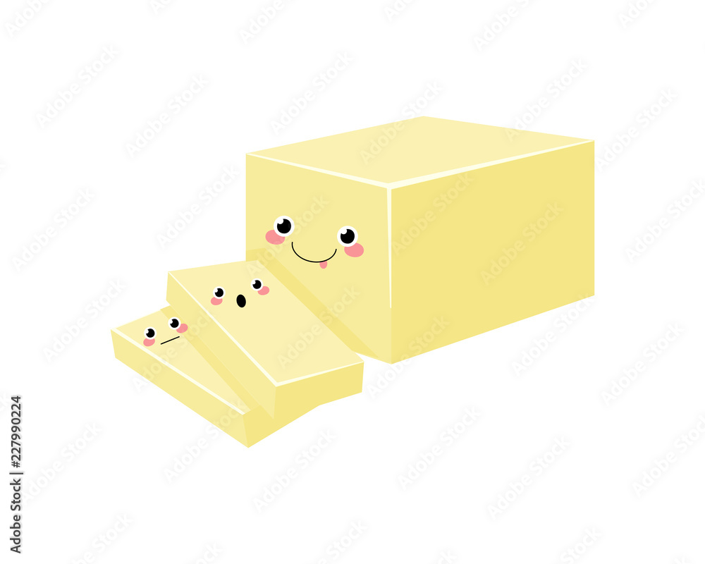 Butter vector characters isolated on white background. Kawaii Stock
