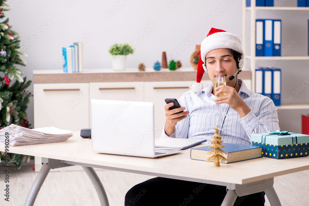 Telesales operator during christmas sale on the phone Telesales operator during christmas sale on the phone