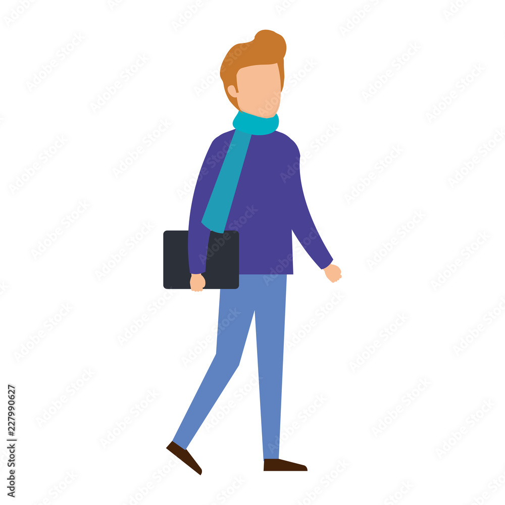 young man with scarf and folder character young man with scarf and folder character