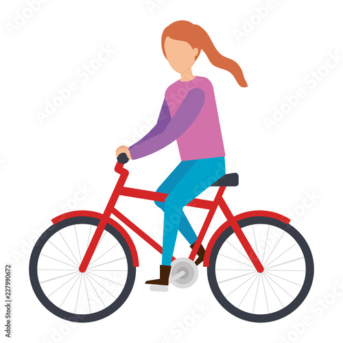 young woman riding bicycle character