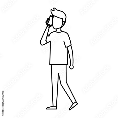 young man calling with smartphone character