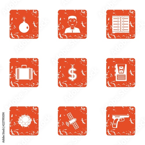 Cash office icons set. Grunge set of 9 cash office vector icons for web isolated on white background