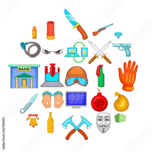 Offense icons set. Cartoon set of 25 offense vector icons for web isolated on white background