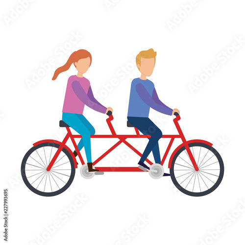 couple ridding bicycle tandem