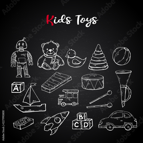 Vector hand draw kids toys set in doodle style