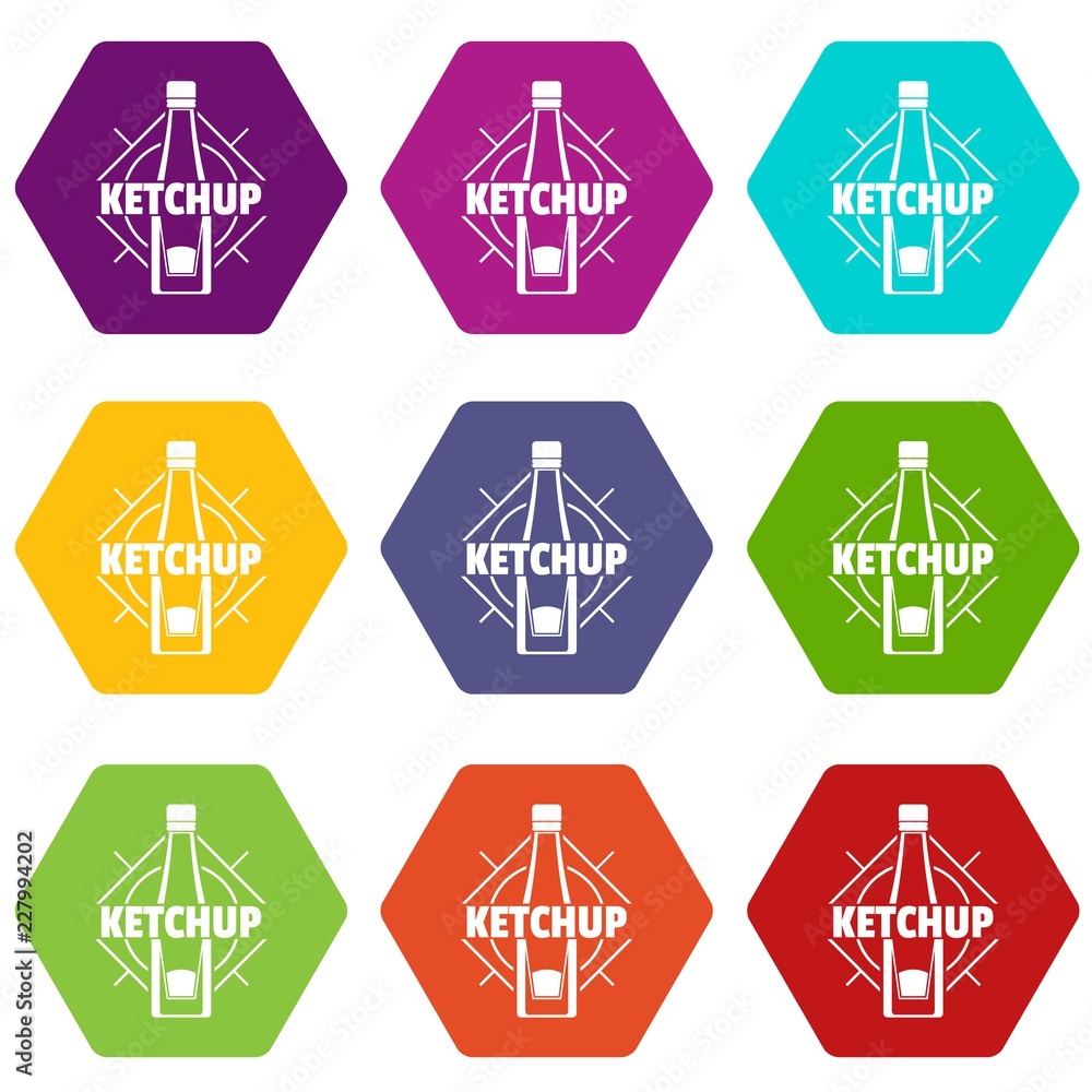 Fototapeta premium Ketchup icons 9 set coloful isolated on white for web