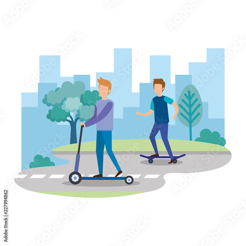 young men in skateboard in the park