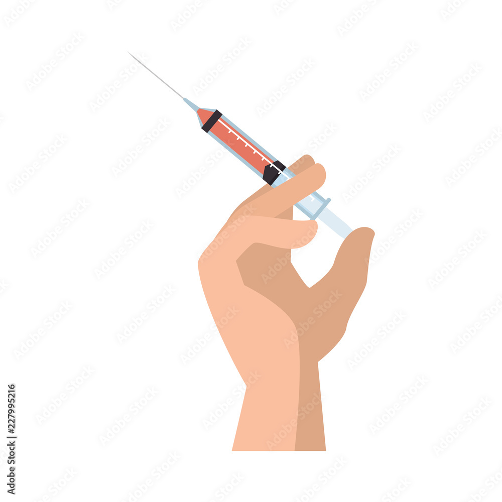 hand with injection and medication hand with injection and medication
