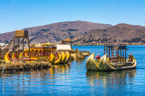 Uros floating islands of lake Titicaca, Peru, South America photo