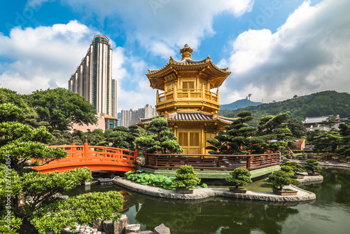 The golden pavilion in Nan Lian Garden  Hong Kong.