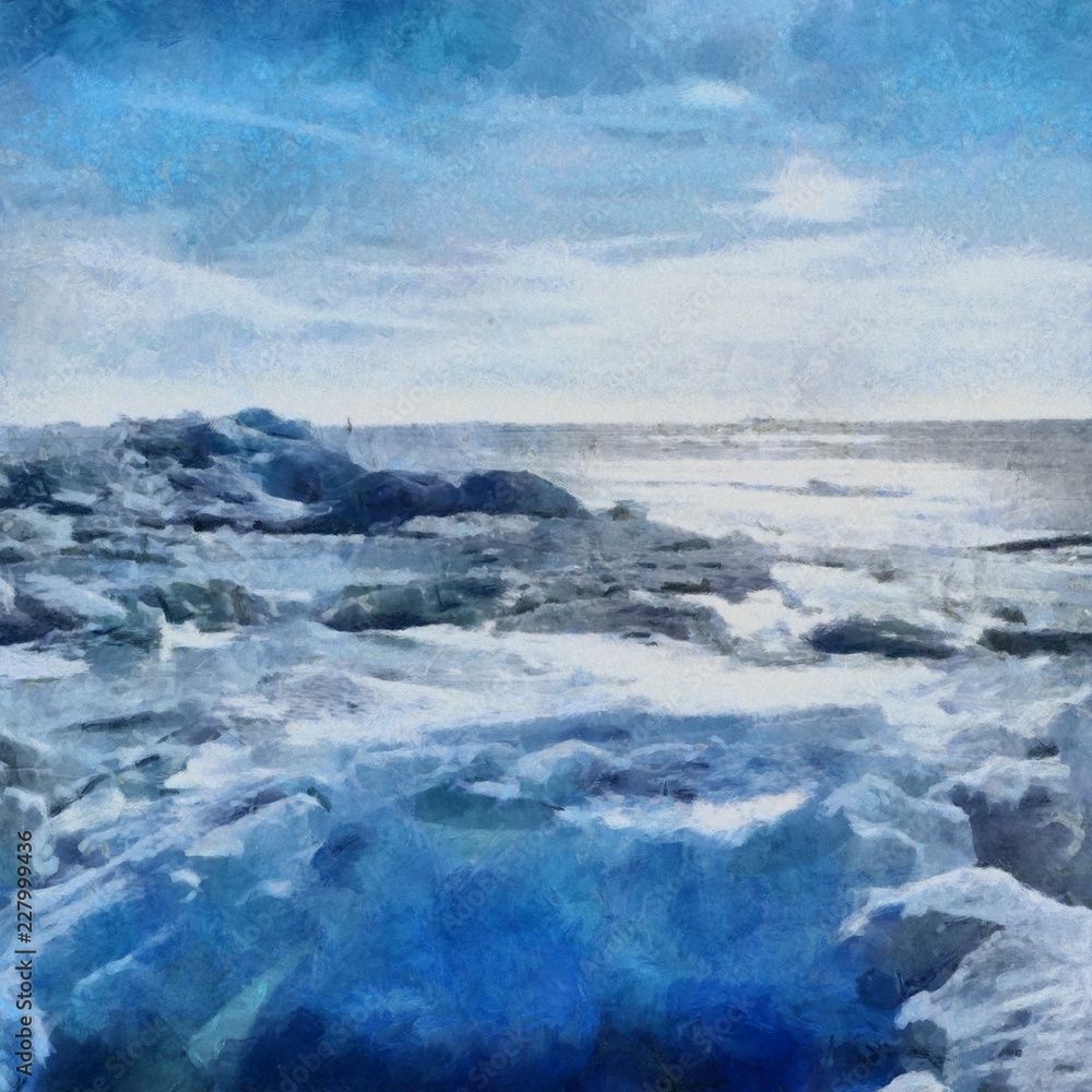 Hand drawing watercolor art on canvas. Artistic big print. Original modern painting. Acrylic dry brush background. Beautiful snow winter landscape. Wild nature. Paradise view. Blue bright sky clouds Hand drawing watercolor art on canvas. Artistic big print. Original modern painting. Acrylic dry brush background. Beautiful snow winter landscape. Wild nature. Paradise view. Blue bright sky clouds